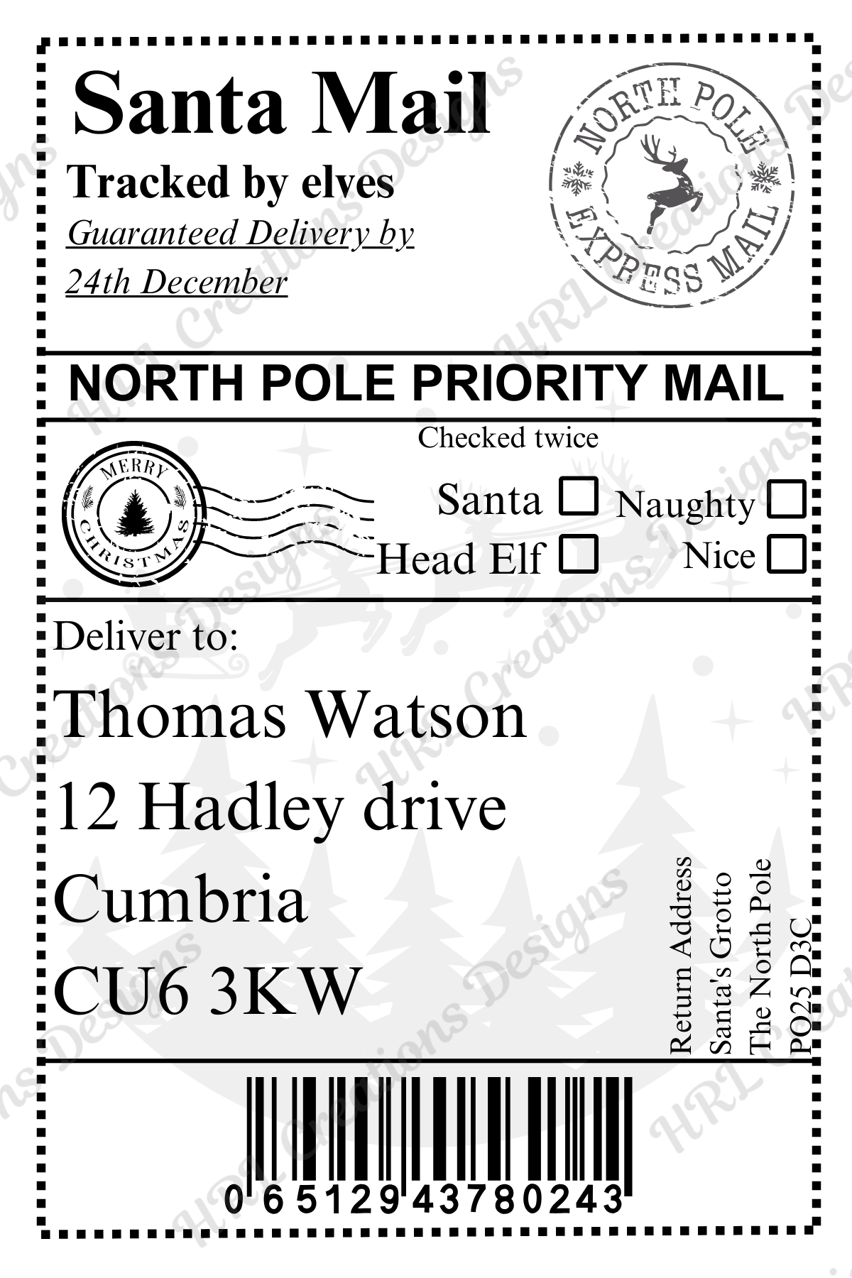 Santa Mail Postage label