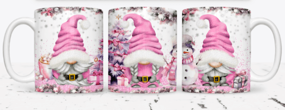 White Pink Gnome Christmas Mug