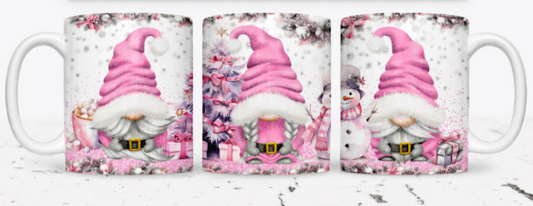 White Pink Gnome Christmas Mug
